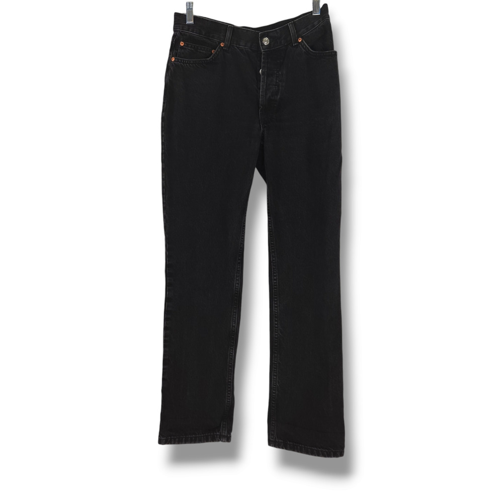 EUC ASOS 100% Cotton Button Fly Straight Leg Denim Jeans Sz. 28x29‎ Black - Picture 2 of 8